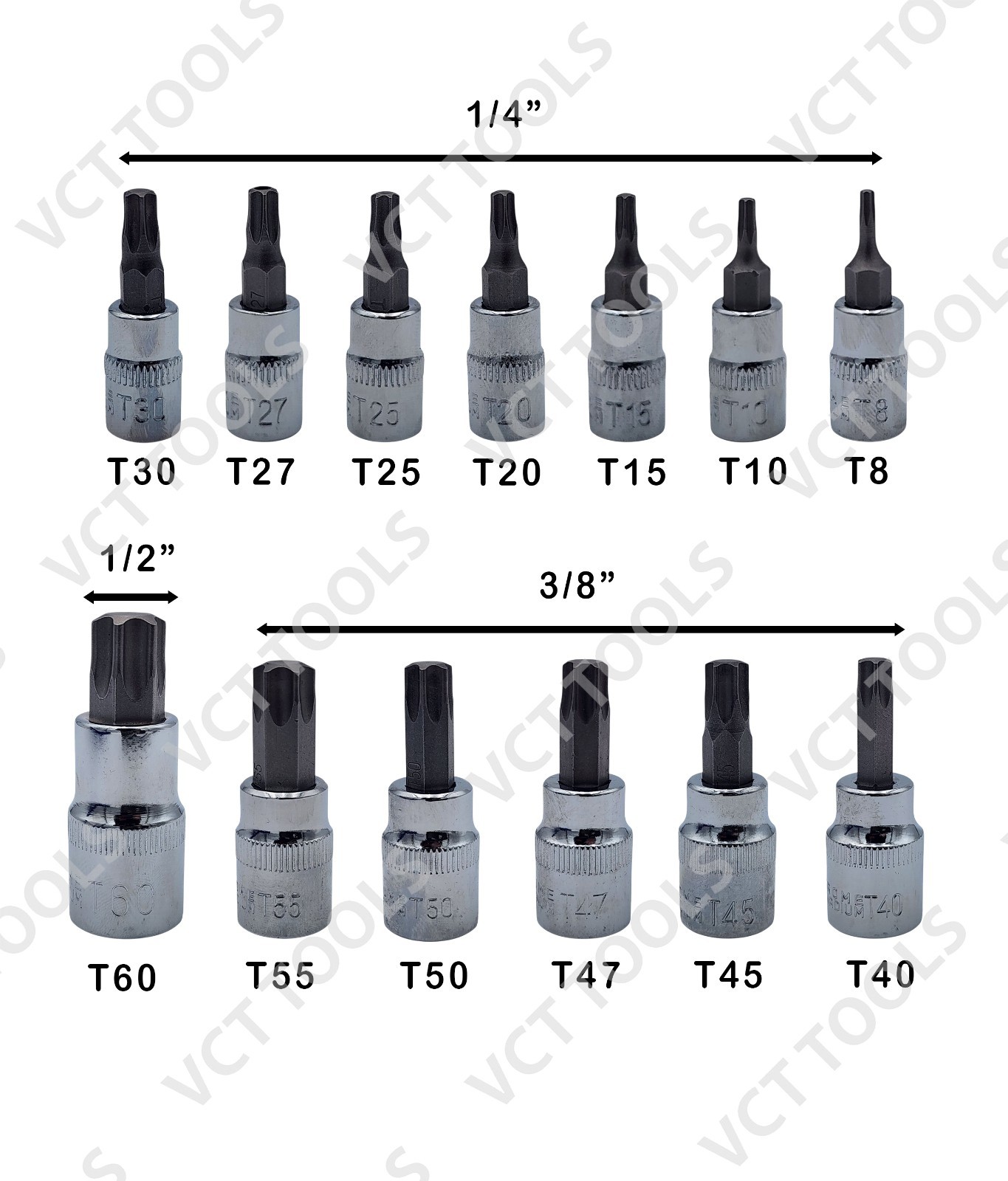 13pc Torx Bit Socket and E-Socket Set, High Quality CR-V and S2 Sockets