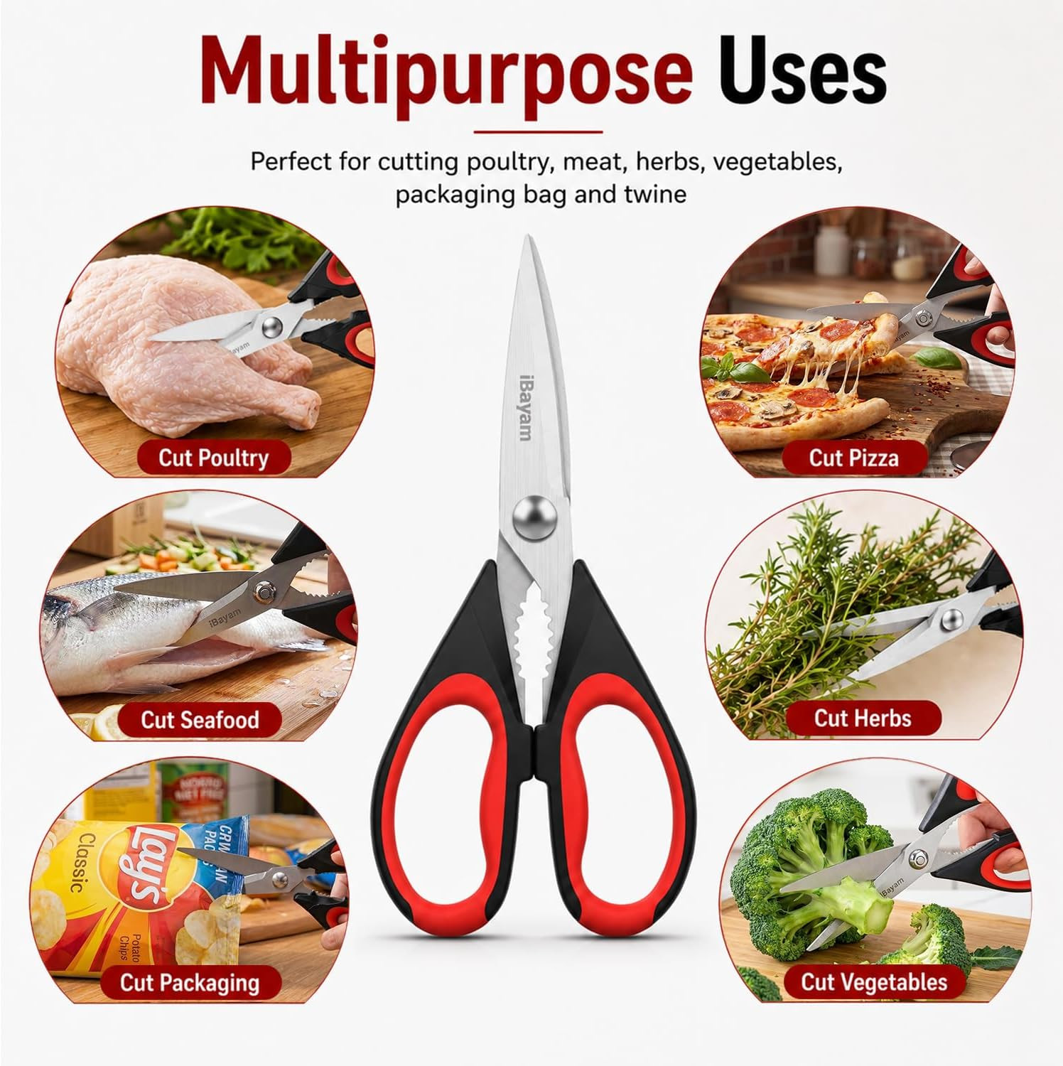 Kitchen Scissors All Purpose Heavy Duty 2 Pack with Protective Sheath, Stainless