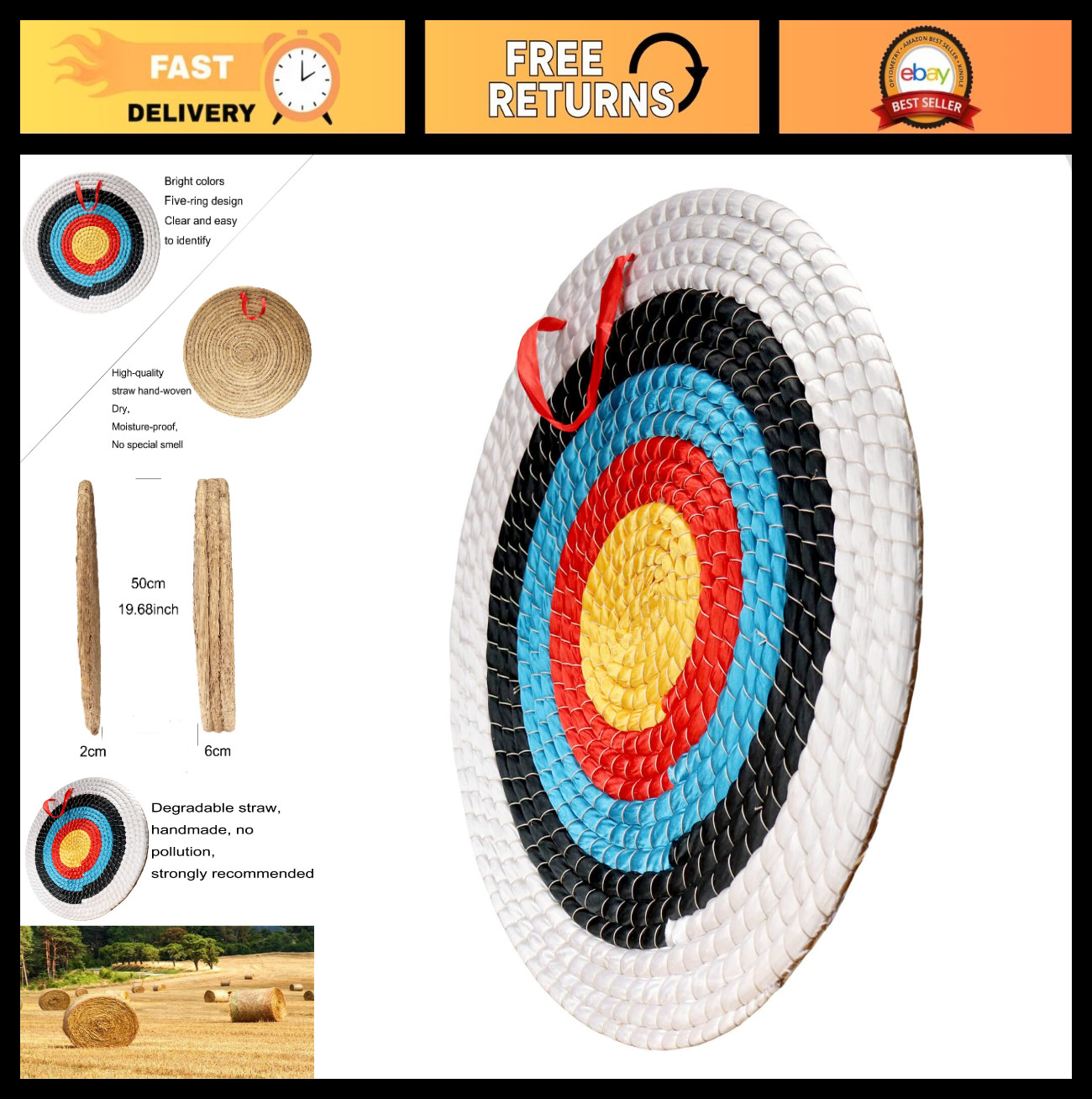 20" Straw Archery Target for Recurve, Compound & Longbow - Backyard Practice for