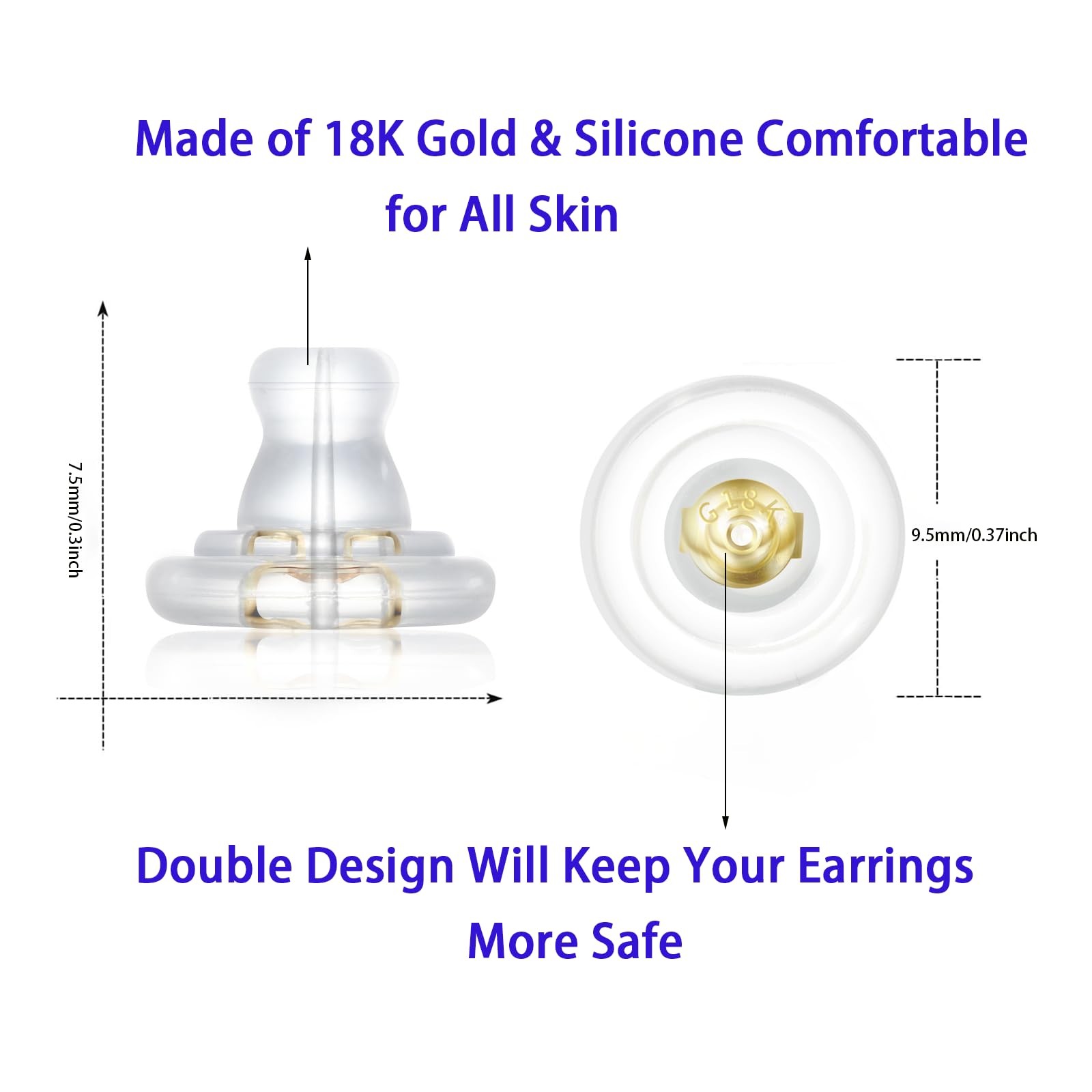 Earring Backs Replacements,18K Gold Silicone Earring Backs for Droopy Ears