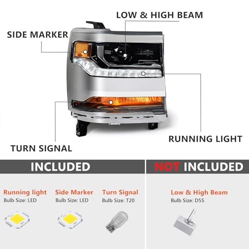 Headlight Assembly Compatible with Chevy Right Passenger Side Chrome Housing