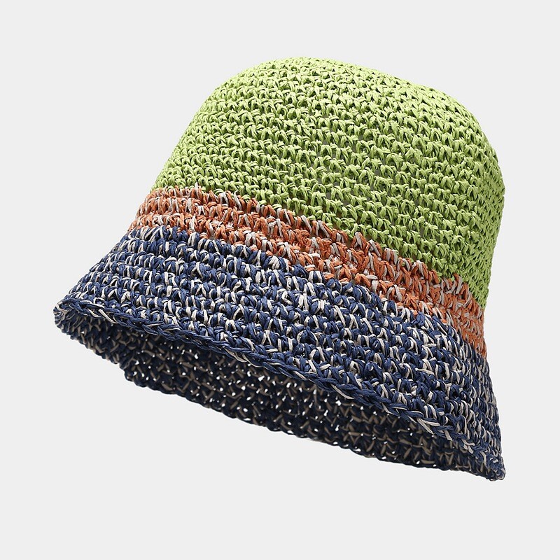 Womens Paper Straw Bucket Hat Ladies Crochet Breathable Fishing Caps Beach Hat