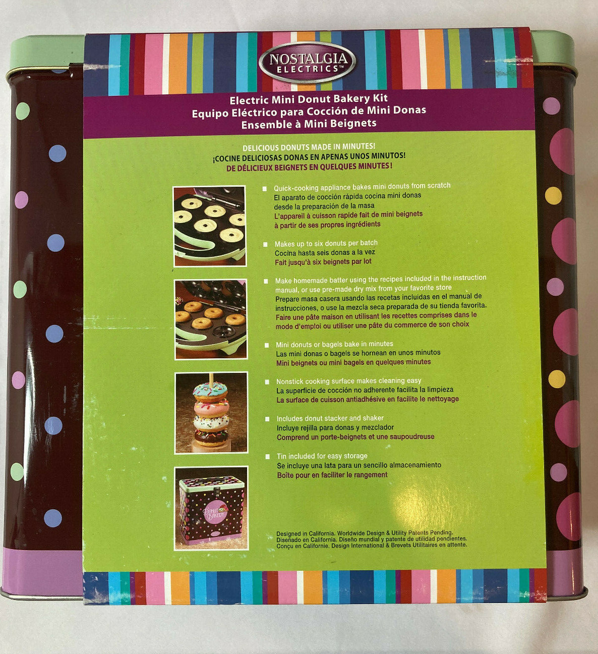 NOSTALGIA ELECTRICS DONUT BAKERY KIT MAKER NEW SEALED STORAGE TIN