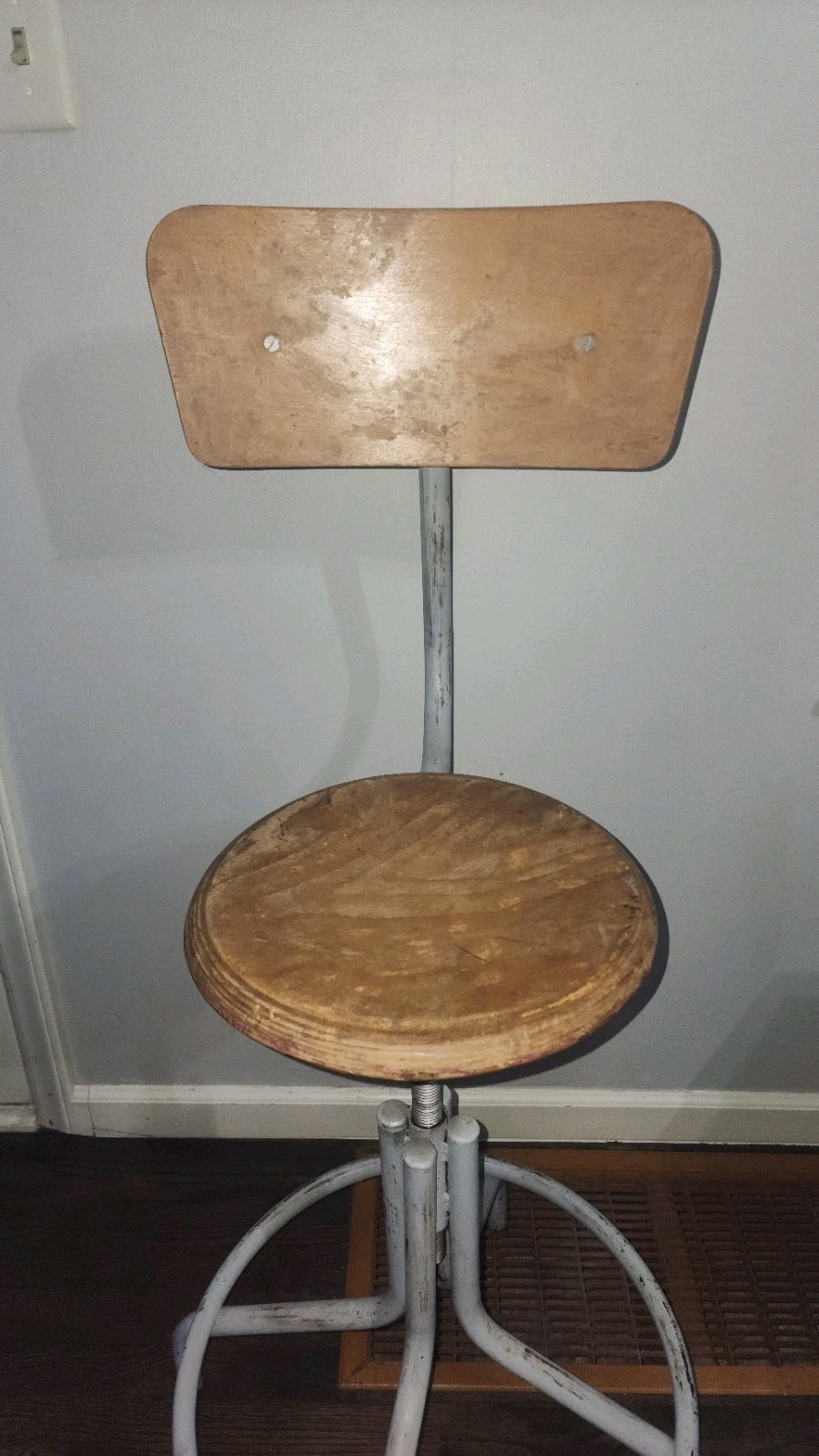Vintage Adjustable Swivel Industrial Drafting Stool Chair Adjust Back Foot Ring