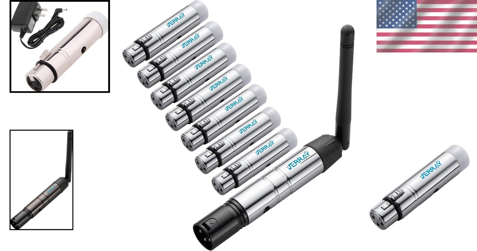 8-Pc Wireless DMX System: 7 Receivers + 1 Transmitter, Silver, 2.4G Technology