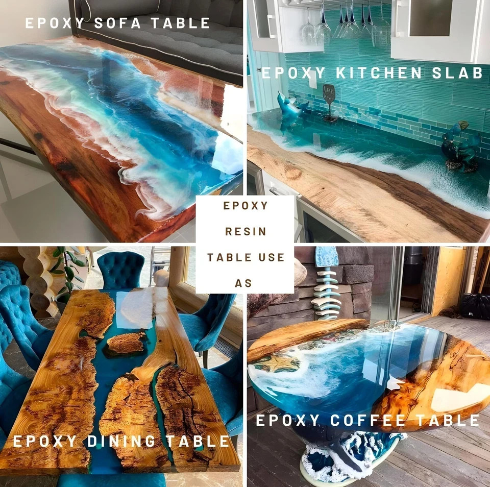 60x30 Ocean Resin Epoxy River Table Top | Rectangle Dining Custom
