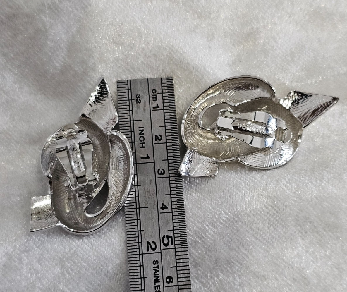 Givenchy Clip Earrings Glossy Silver Tone Statement Love Knot Ribbon