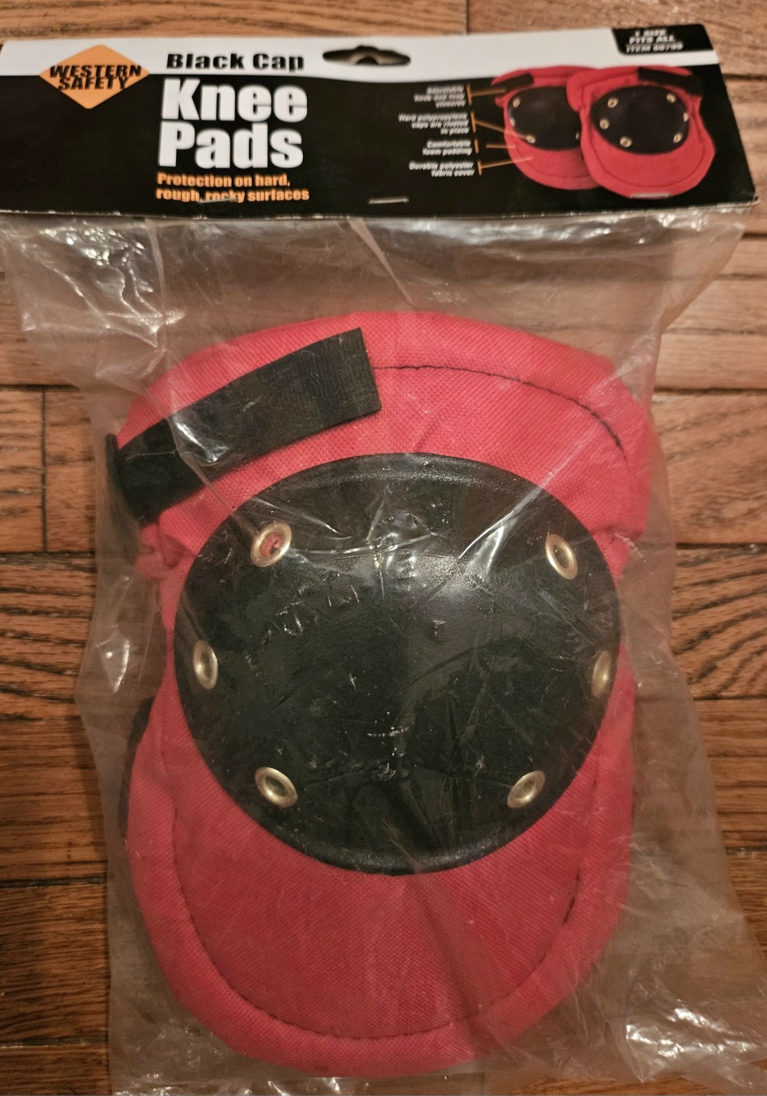 Western Safety Black Cap Knee Pads - New. Fits All Adults , Red