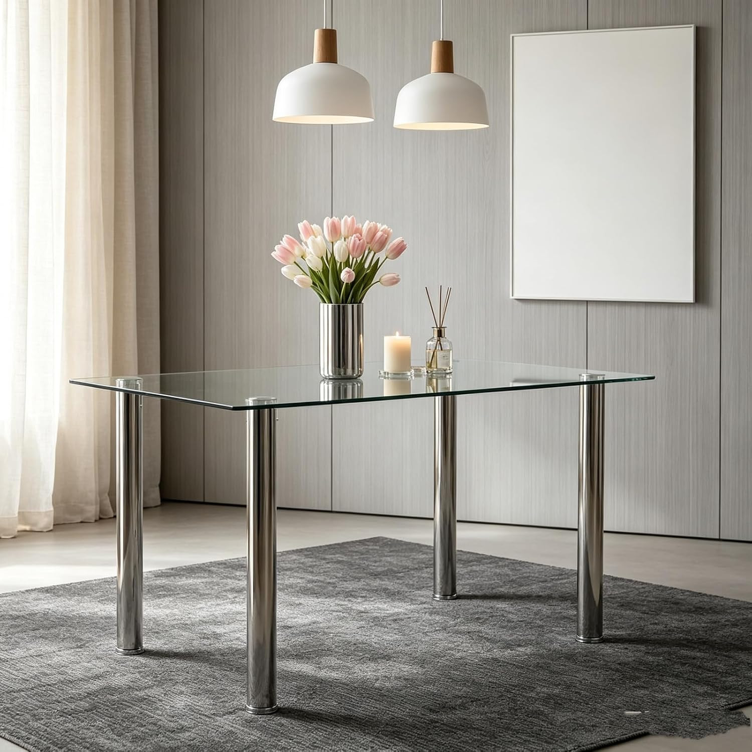 43.3-Inch Silver Modern Kitchen & Dining Table - Stylish & Compact Design