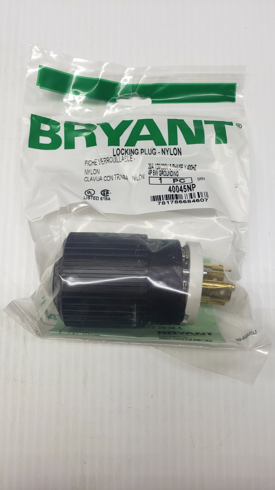 Hubbell Bryant 40045NP 20A 120/208V 3 Phase Nylon Locking Plug