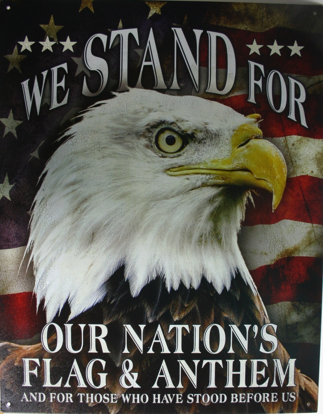 Tin Metal Sign stand flag country anthem USA lets make AMERICA great again 2175