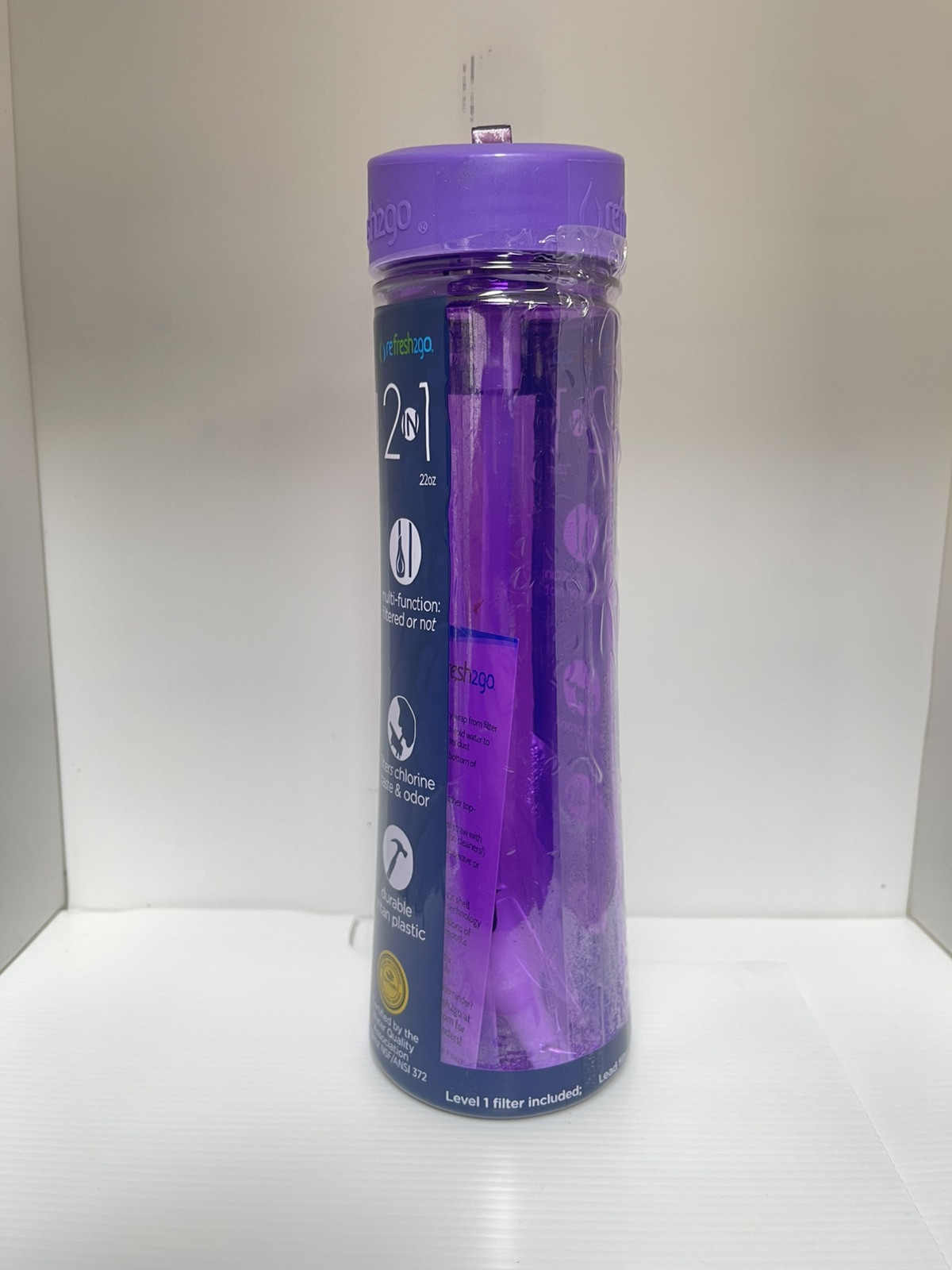 Refresh2go 2 In 1 22oz Purple Water Bottle - BPA Free Multi-function Filter
