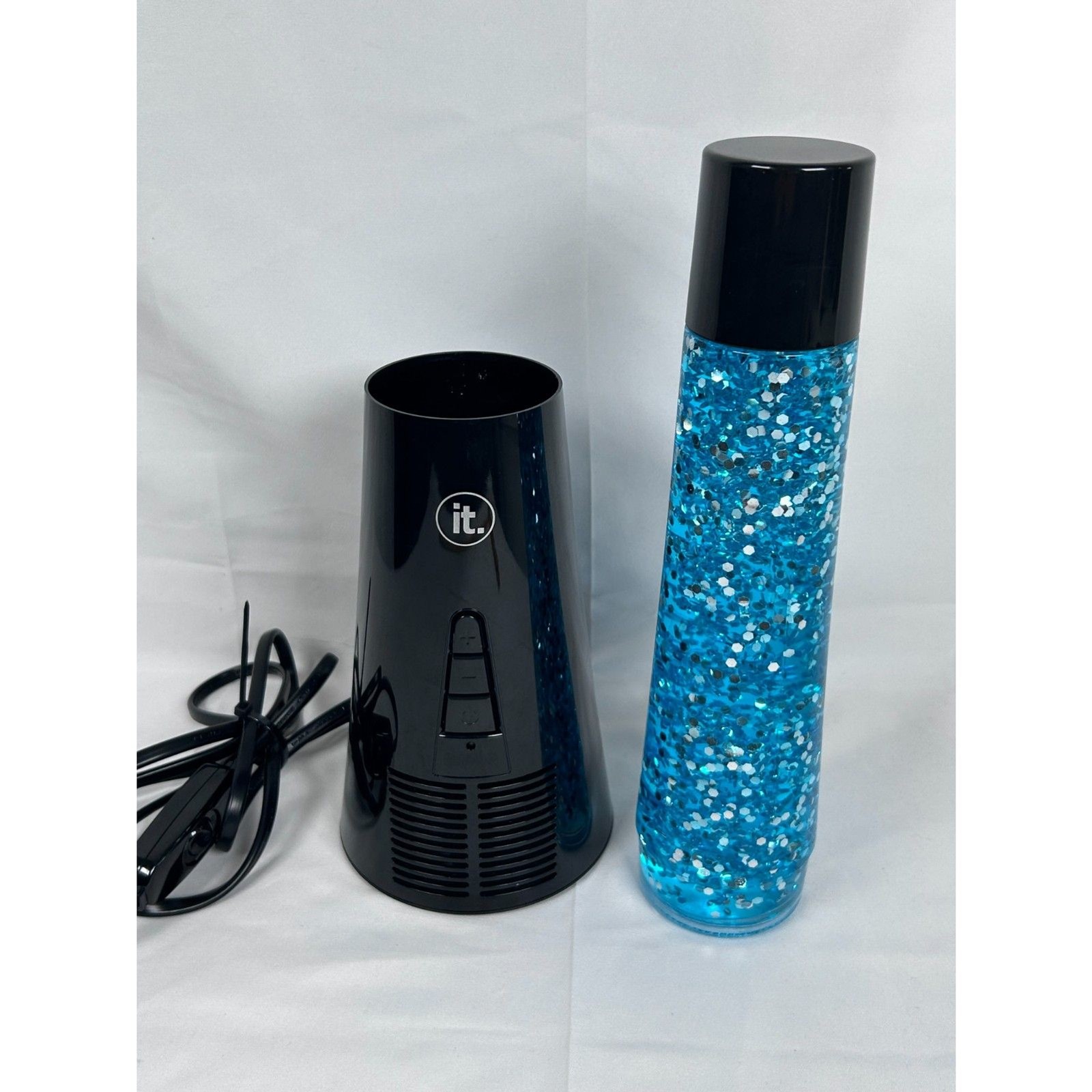 IT Glitter Lamp Bluetooth Speaker Lights Up Switch Blue Black