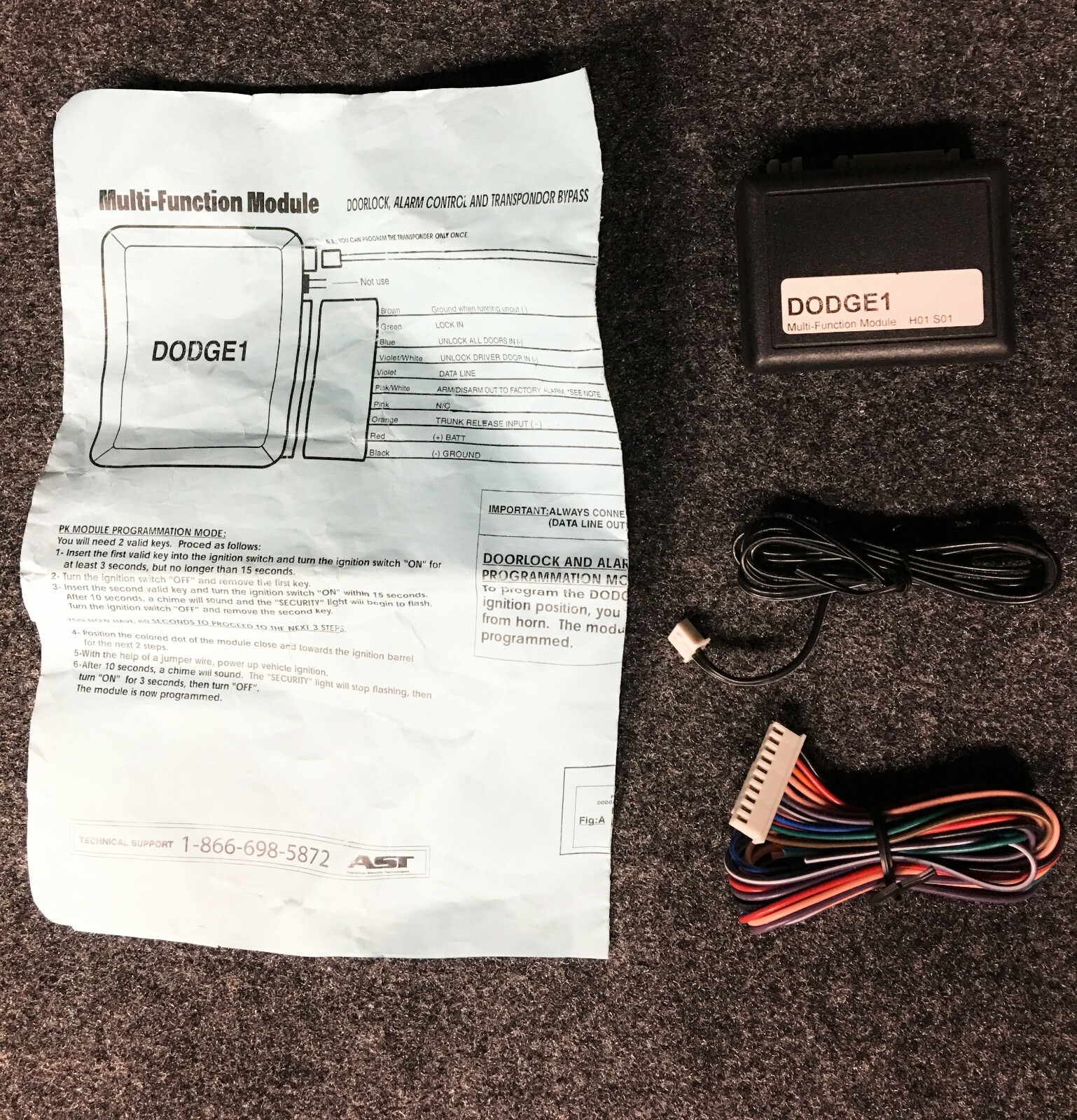 AST DODGE1 MULTI FUNCTION MODULE DOORLOCK, ALARM CONTROL AND TRANSPONDER BYPASS