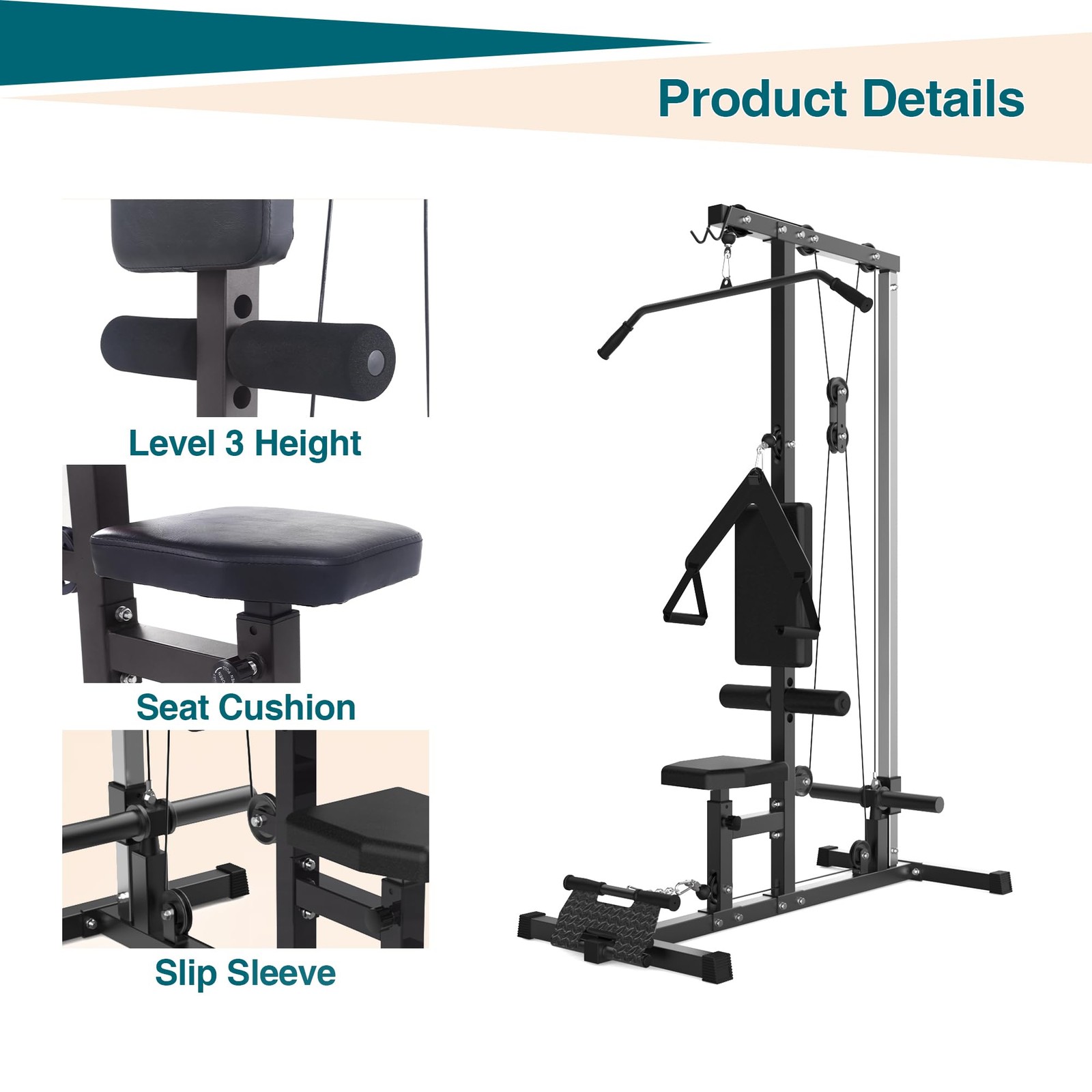 Adjustable Lat Pulldown Machine High Low Dual Pulley Cable for Strength Training