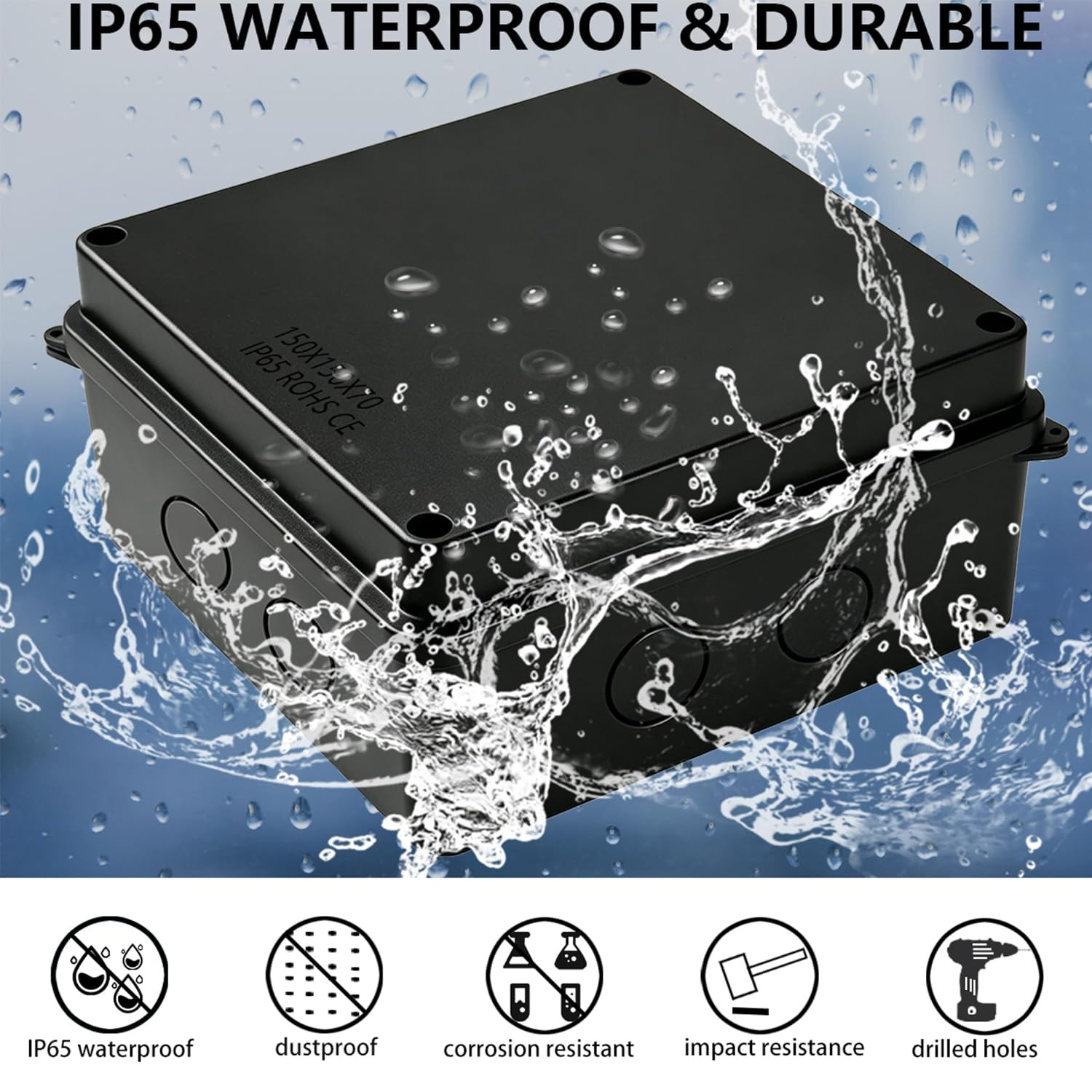 Junction Box, IP65 Waterproof Dustproof Electrical Box ABS Project Case with 2 M