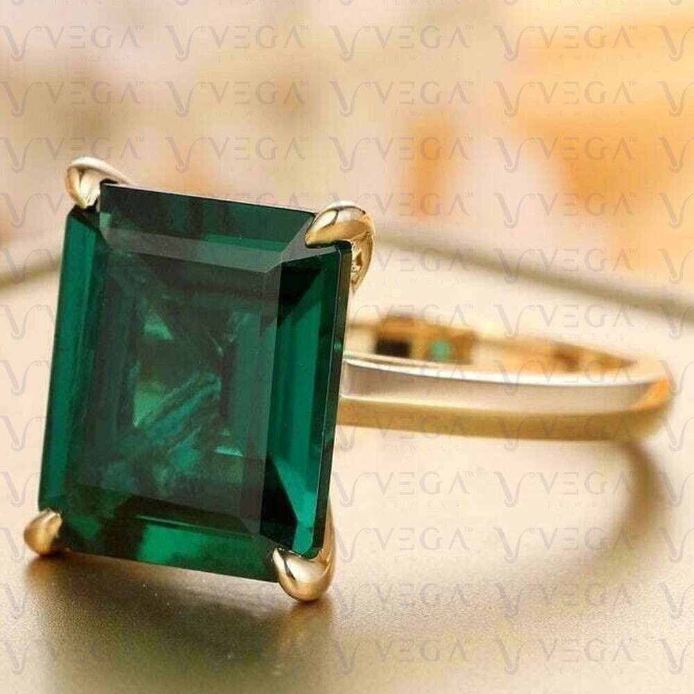 6Ct Emerald Natural Emerald Solitaire 100% 14k SOLID Yellow Gold Engagement Ring