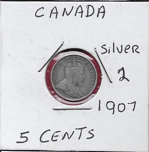 CANADA 5 CENTS 1907 RULER KING EDWARD VII BUST FACING RIGHT,THE FACE VALUE SURRO
