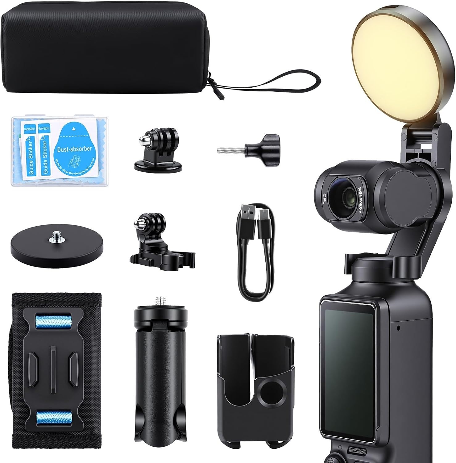 Accessories Kit for Osmo Pocket 3,Mini Tripod,Fill Light,Storage Bag and Others
