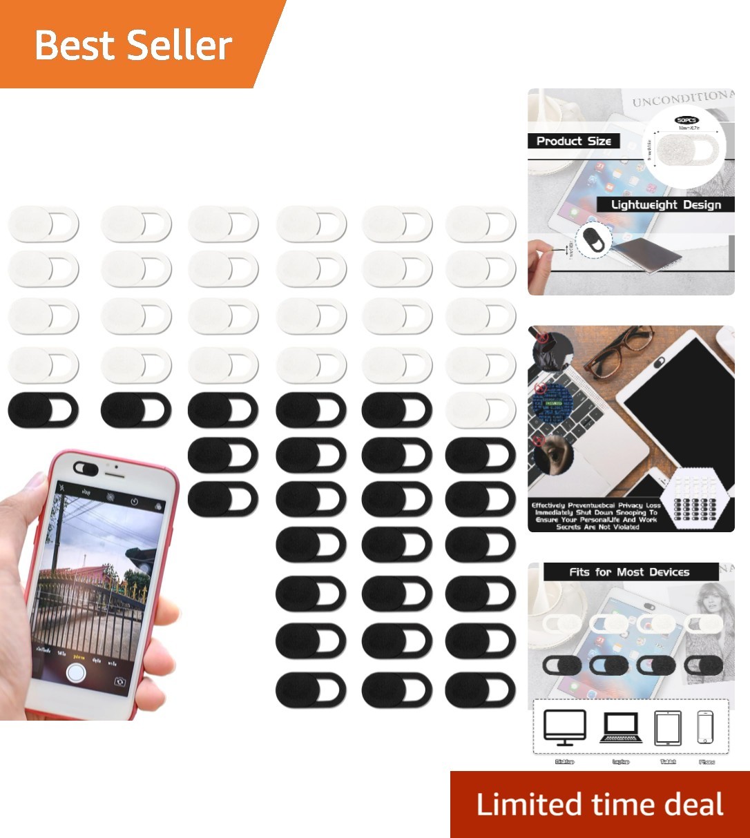 Durable Webcam Cover Slide 50PCS - Ultra-Thin Protection for Every Device