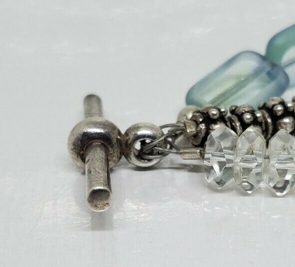 Multistone Teal Blue White Green Multibead Toggle Bracelet 7"