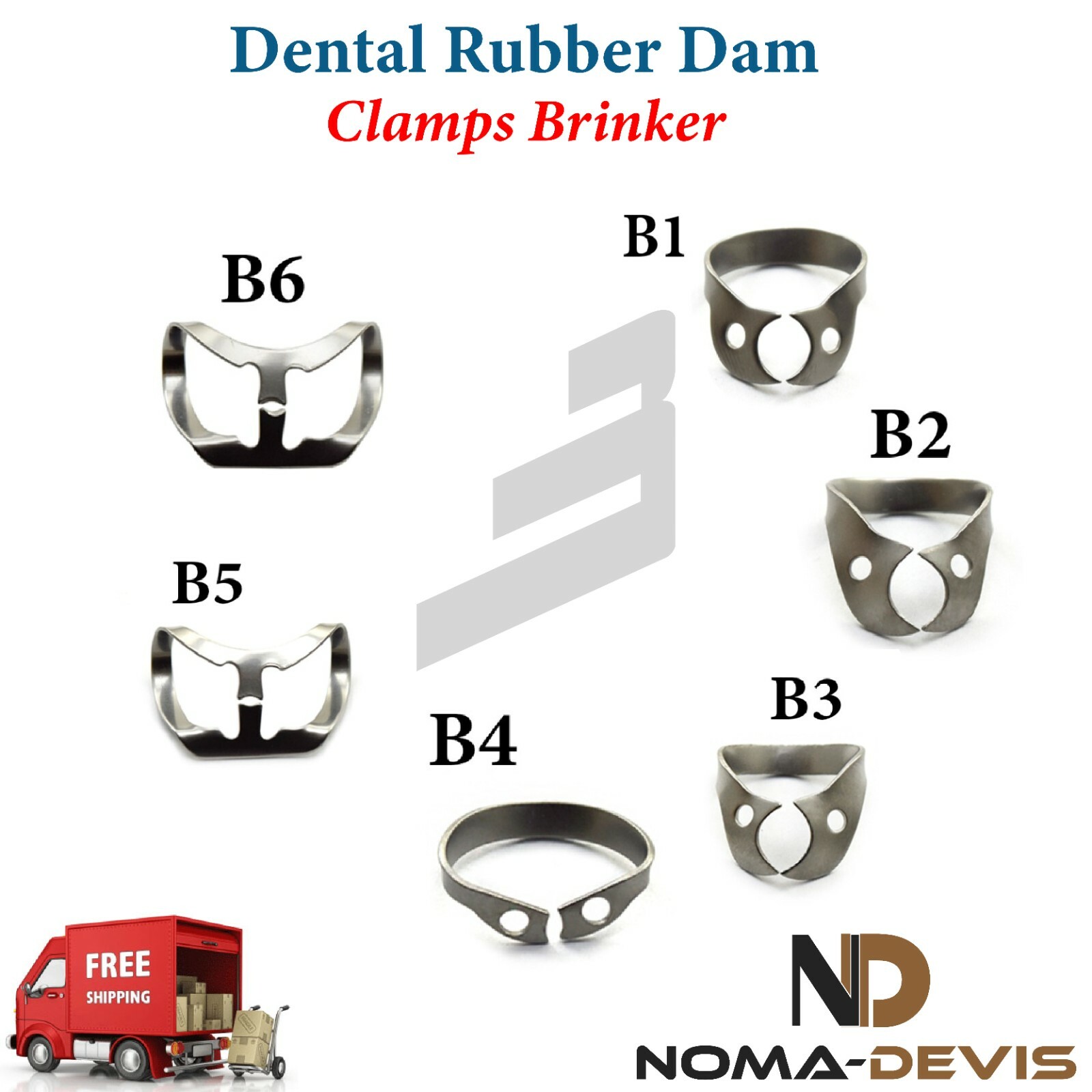 Dental Rubber Dam Clamps Brinker Premolar Lower Upper Jaws Set of 6 BEADEN®