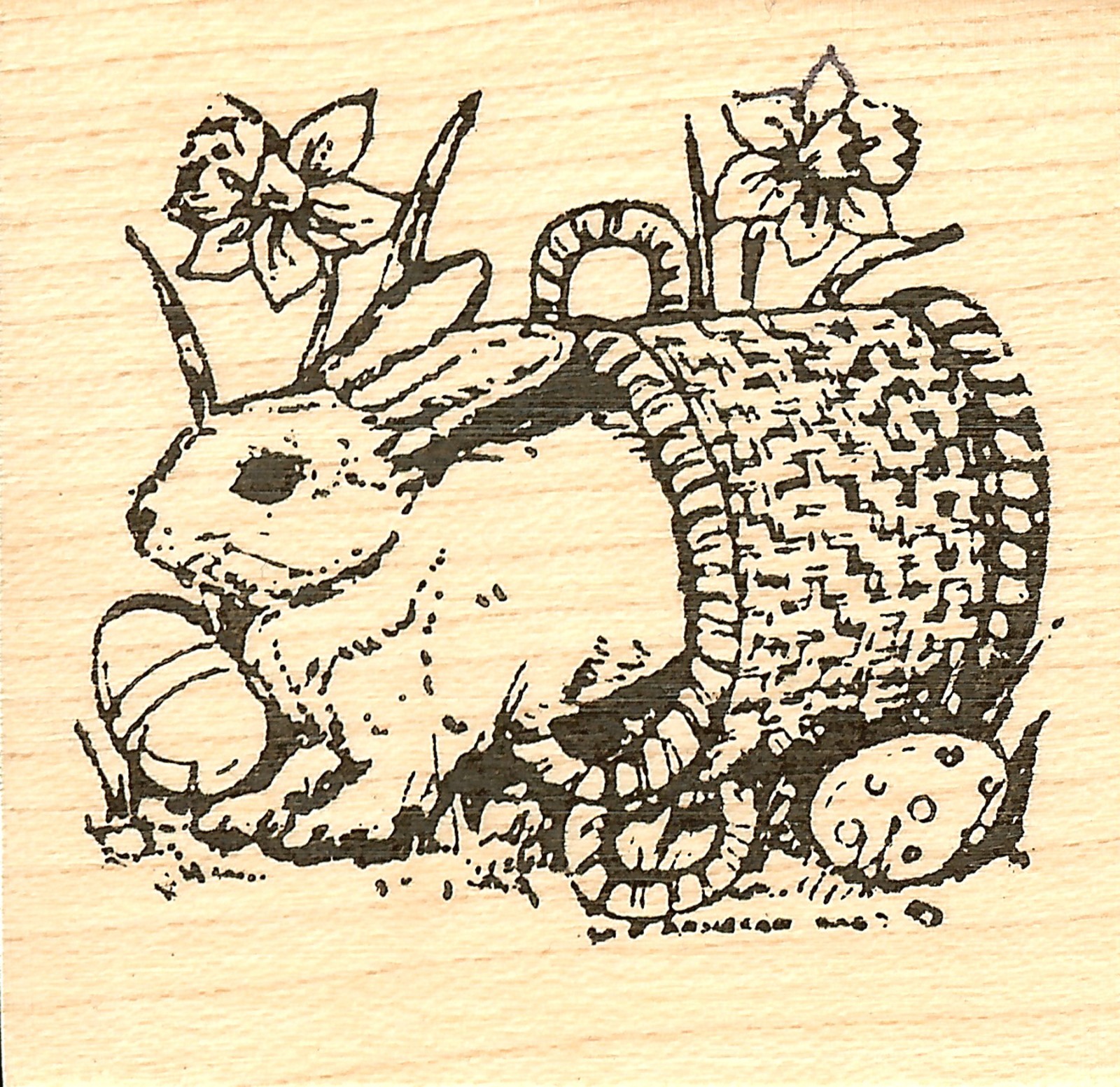 Bunny In Tipped Basket, Wood Mounted Rubber Stamp NORTHWOODS - NEW, CC5053