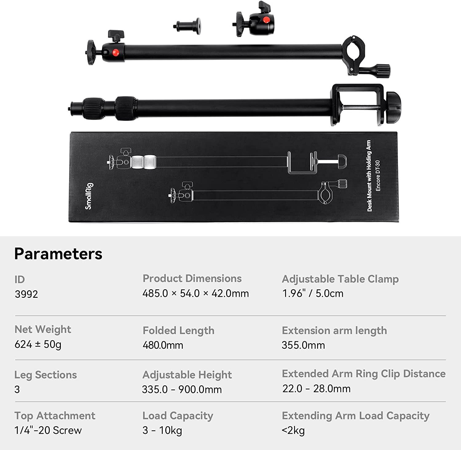 SmallRig Camera Desk Mount Table Stand Ball Head & Magic Arm Max Load 10KG-3992