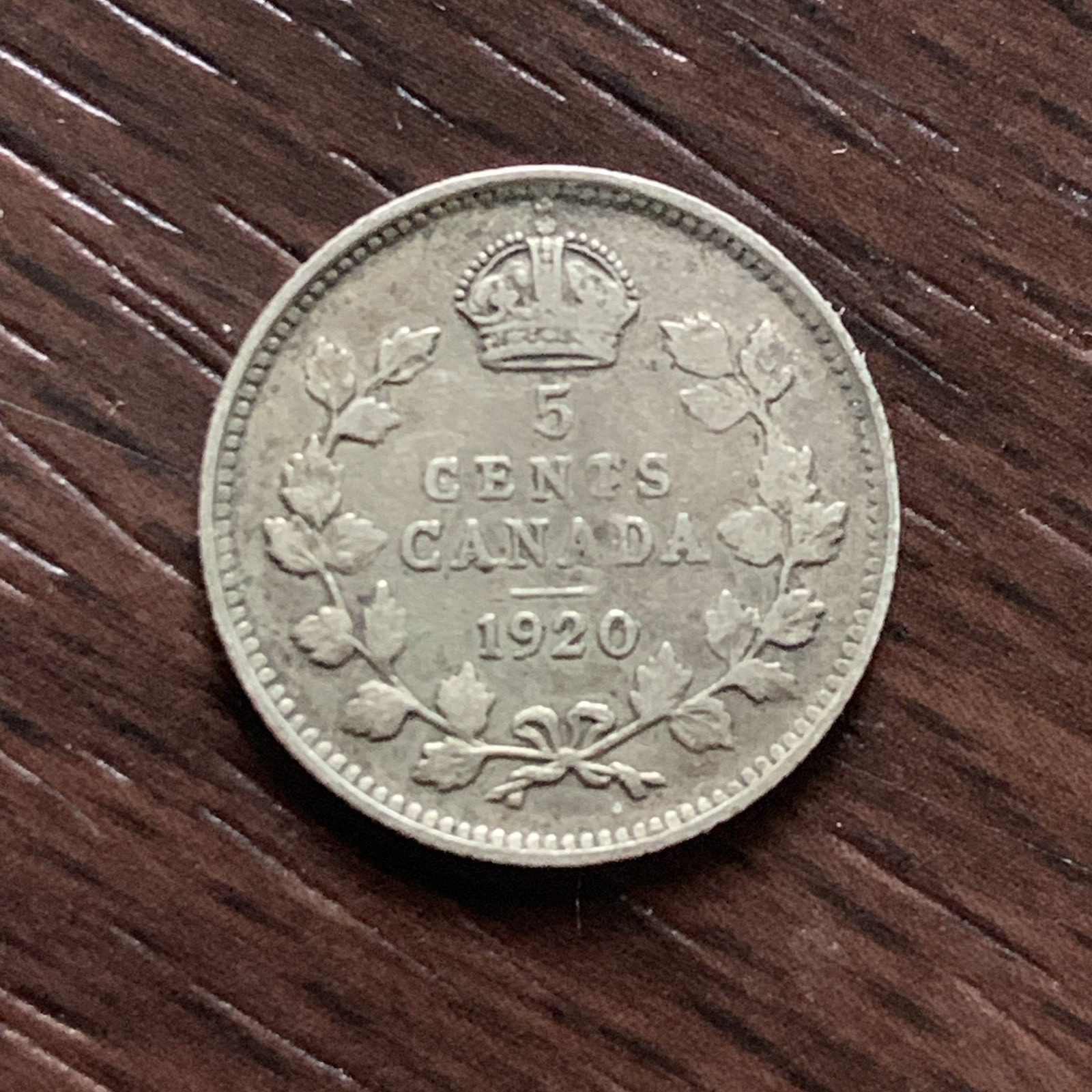 1920 Canada 5 Cents George V Coin (80% Silver) High grade