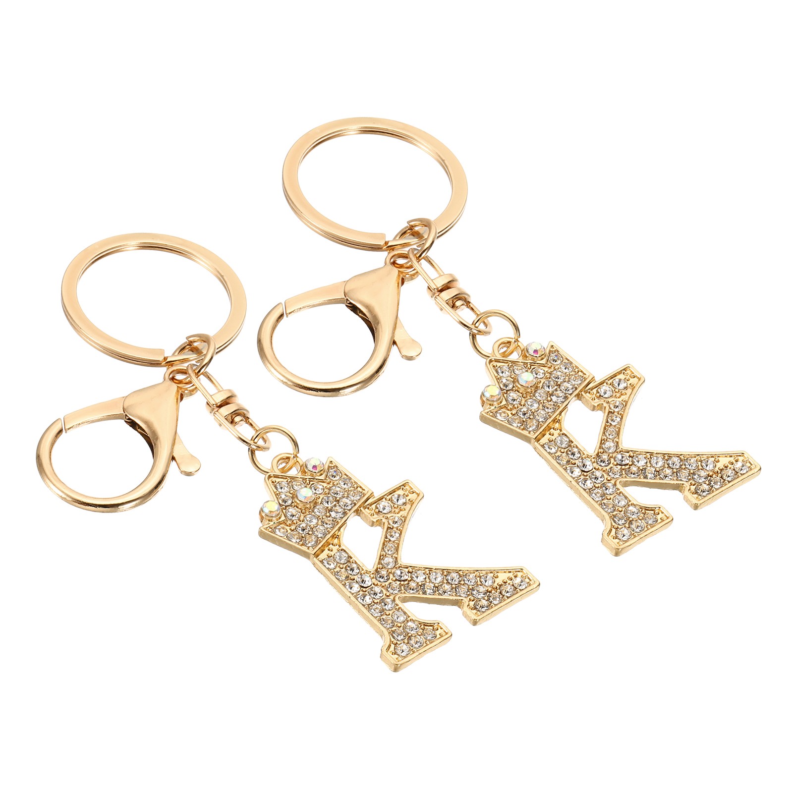 Initial Letter Keychain, 2 Pcs Letter K Crown Design Charm, Gold Tone