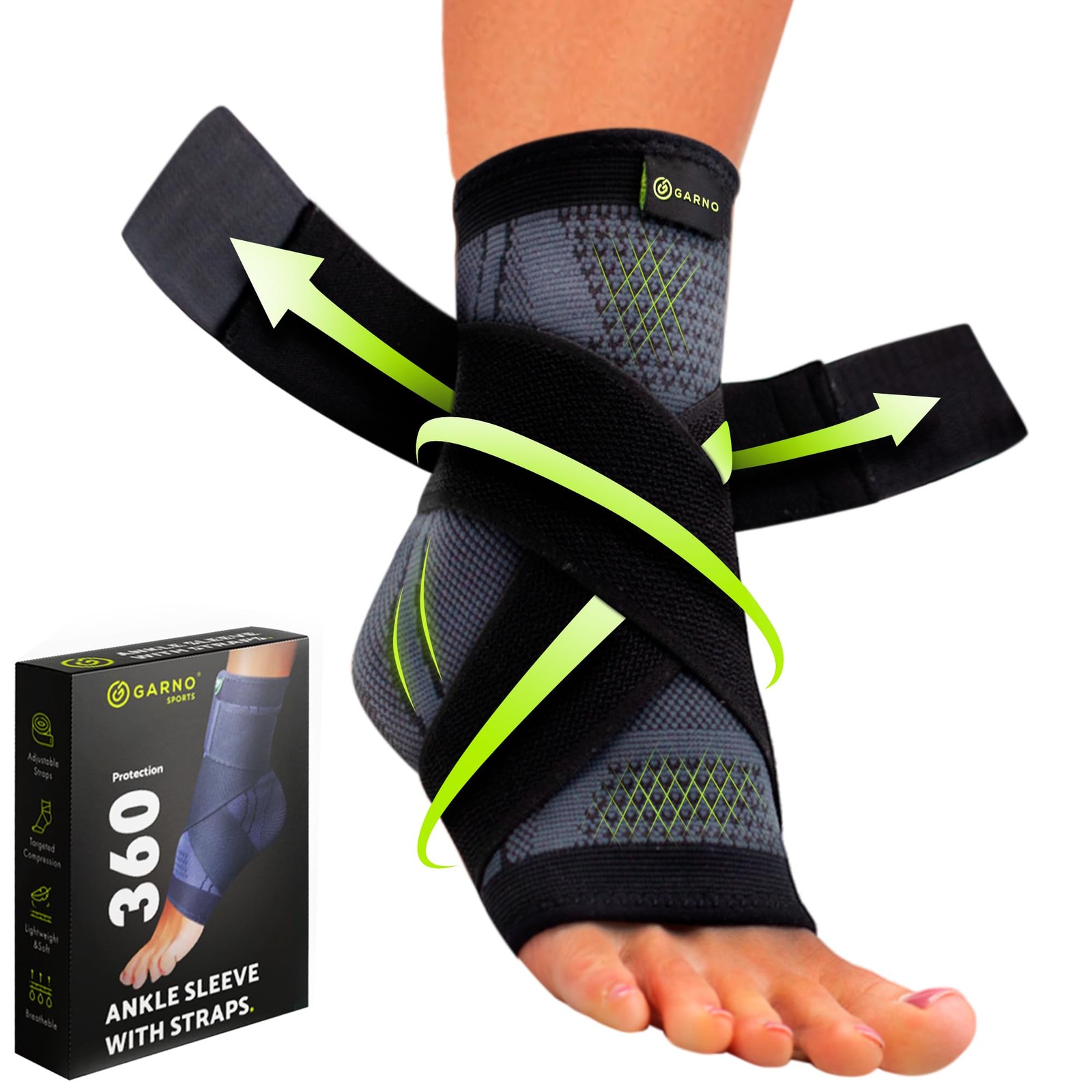 Ankle Brace – Compression Foot Sleeve with Adjustable Straps for Men & Women,...