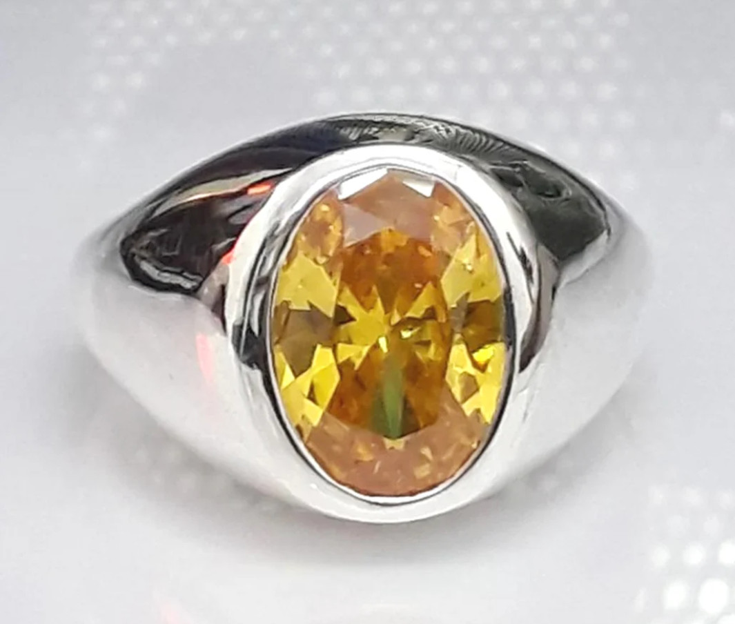 Birthstone Men's Yellow Sapphire Ring Solid Silver Ring Birthday Gift For Boys