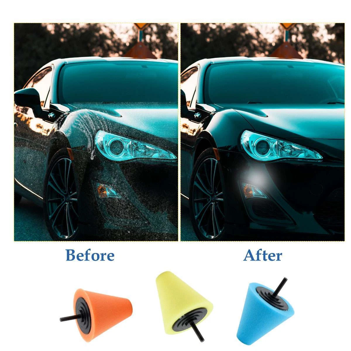 Foam Drill Polishing Cone Ball Pads Kit Car Hub Waxing Buffing Wheel Polisher 5x