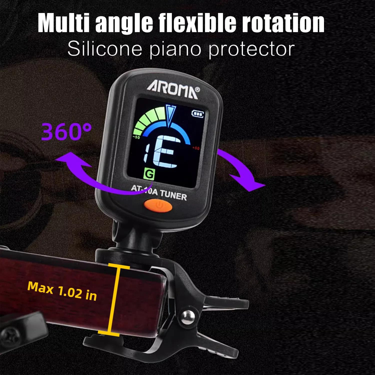 Aroma Rechargeable Guitar Tuner Clip On for Guitar, Violin, Ukulele, Bass, Ma...