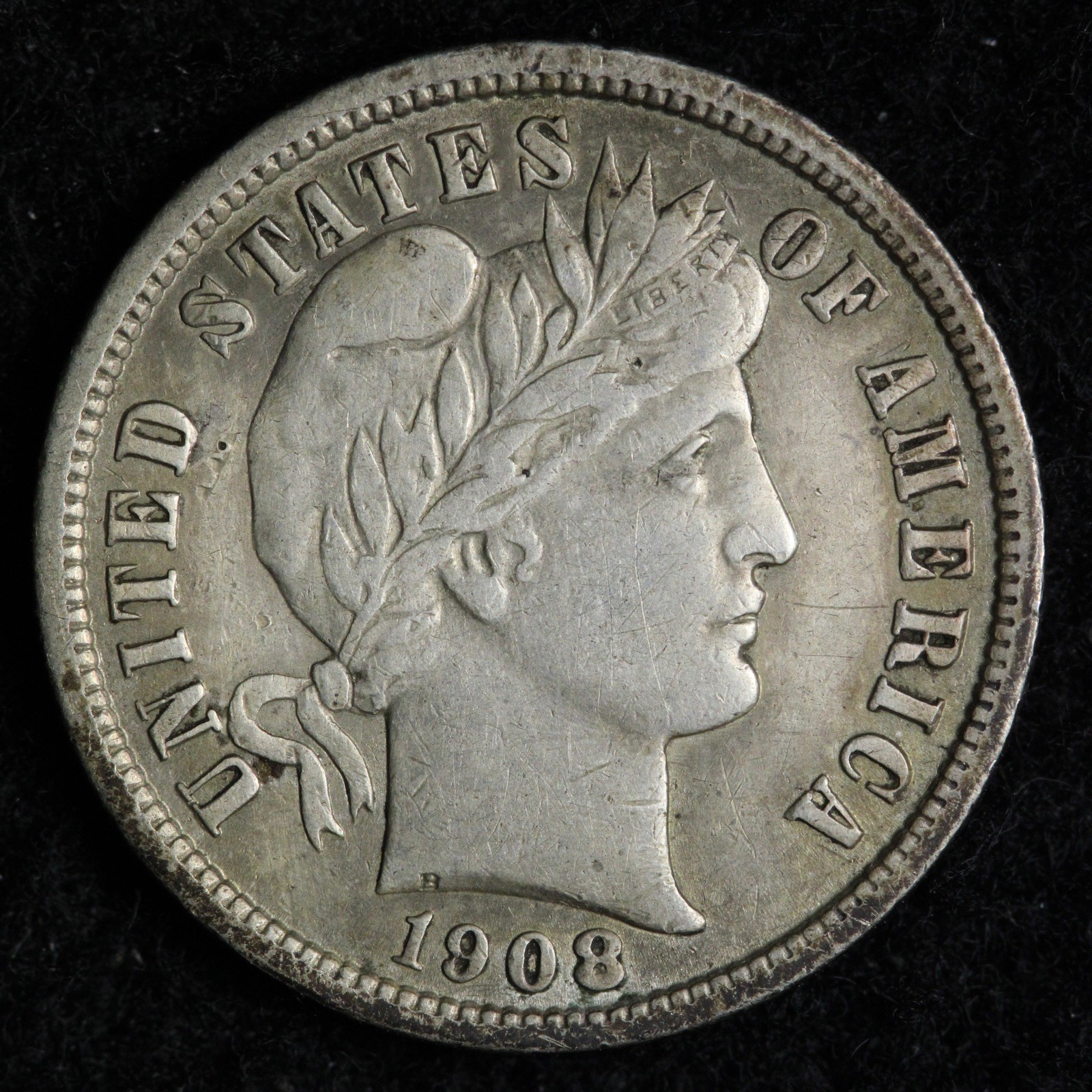 1908 Barber Silver Dime XF E298 DACK