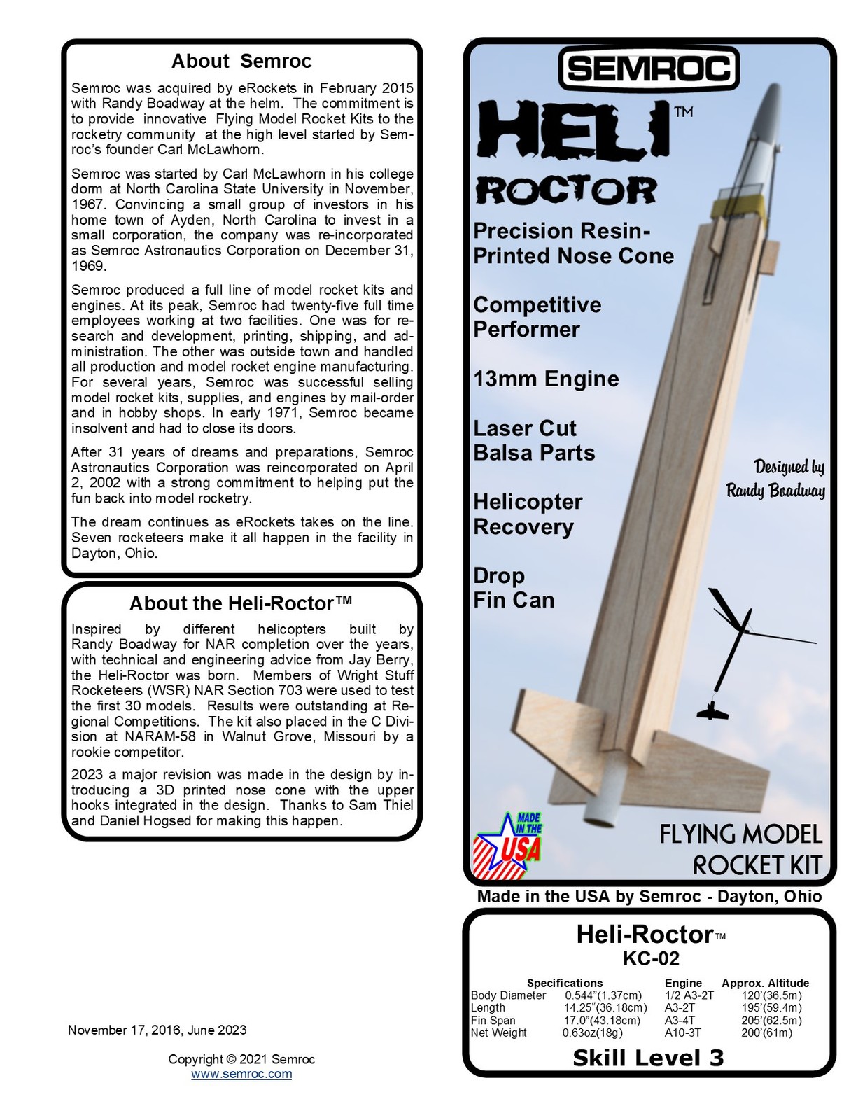 Semroc Flying Model Rocket Kit Heli-Roctor KC-02