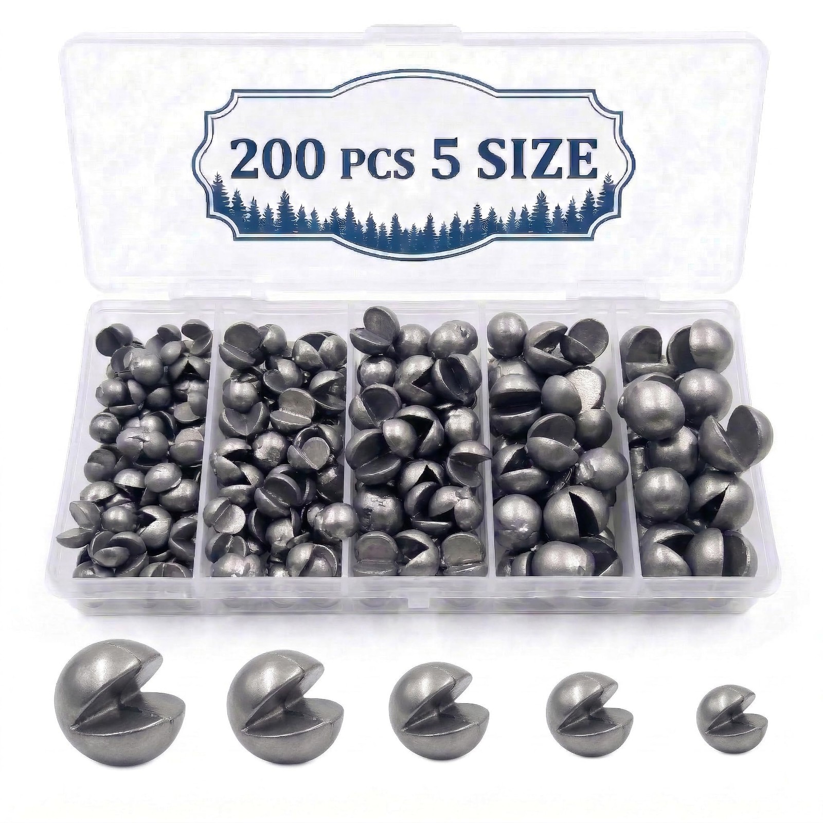 200/350 Pcs Premium Split Shot Fishing Weights 200/5 Size Round, Black