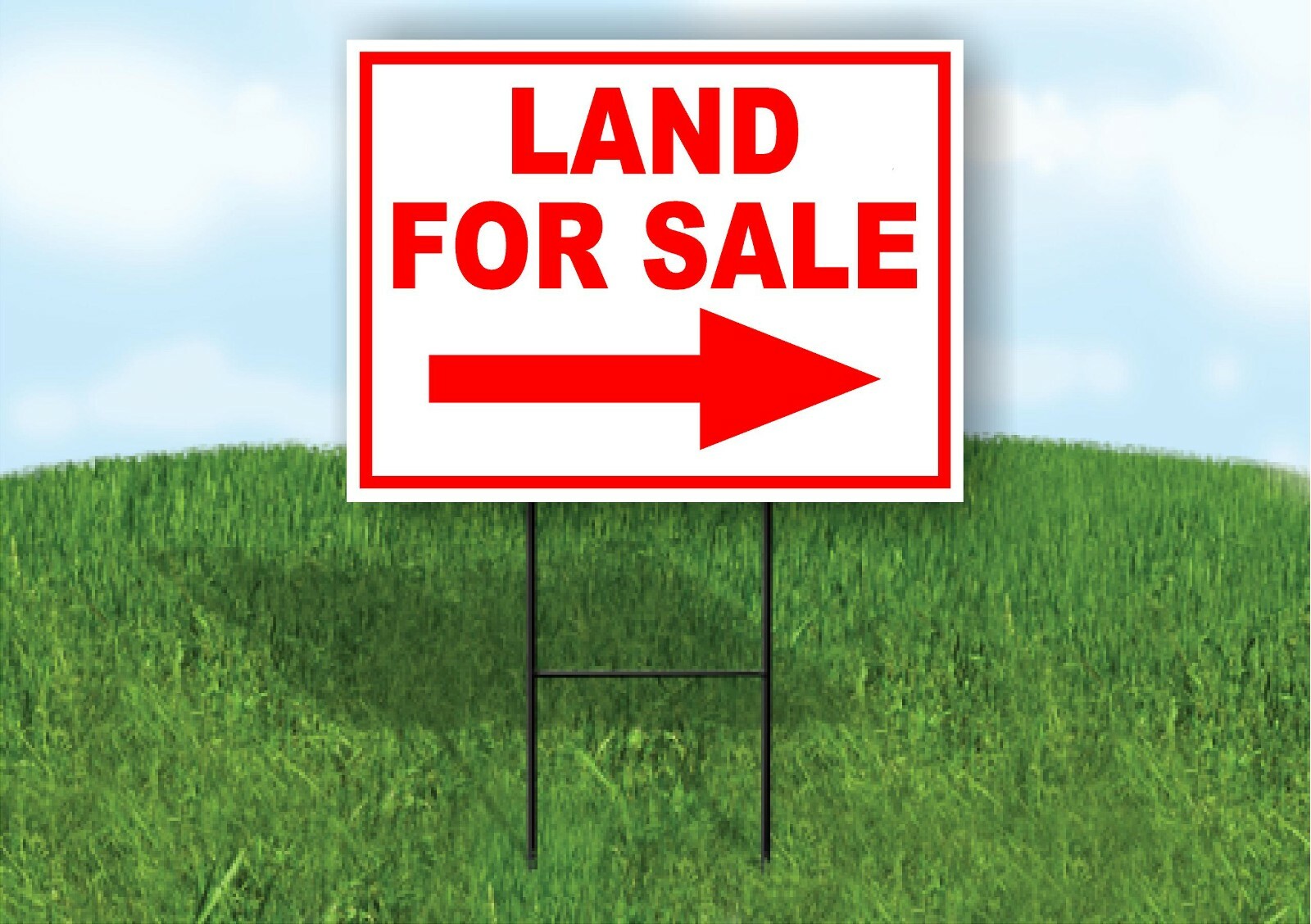 LAND FOR SALE RIGHT arrow red Yard Sign Road with Stand LAWN SIGN Single sided