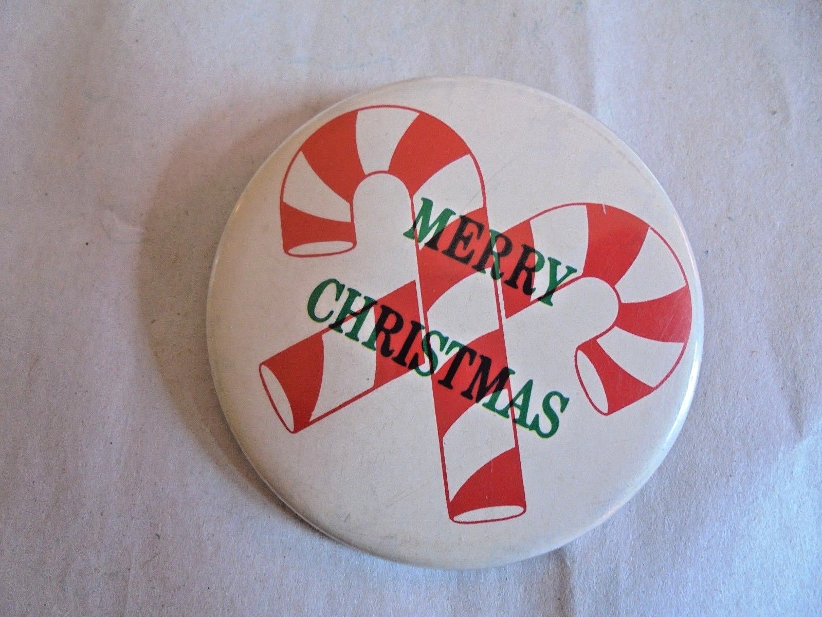 Cool Vintage Merry Christmas Crossed Candy Canes Pinback