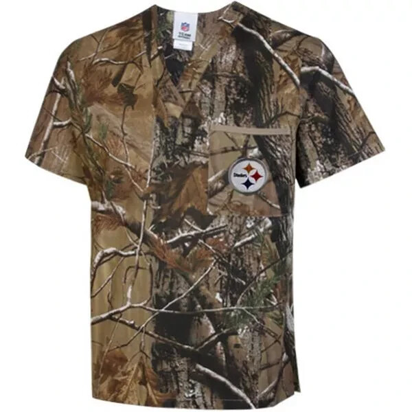 NFL Pittsburgh Steelers Scrub Dudz Top Camo Uniform Nurse Hospital Unisex XL