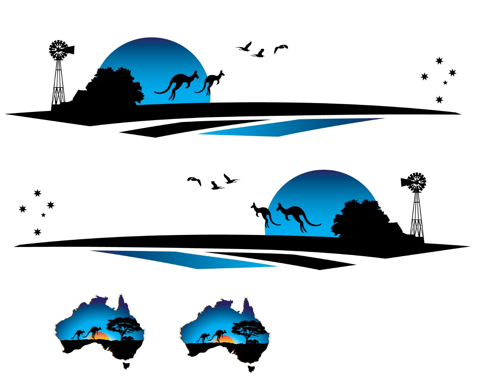 2 side vehicle stripes Australian windmill kangaroo and blue map motorhome car