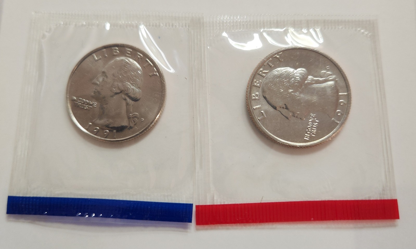 1991 P D S Washington Quarter UNC in Mint Cello and Proof 25c