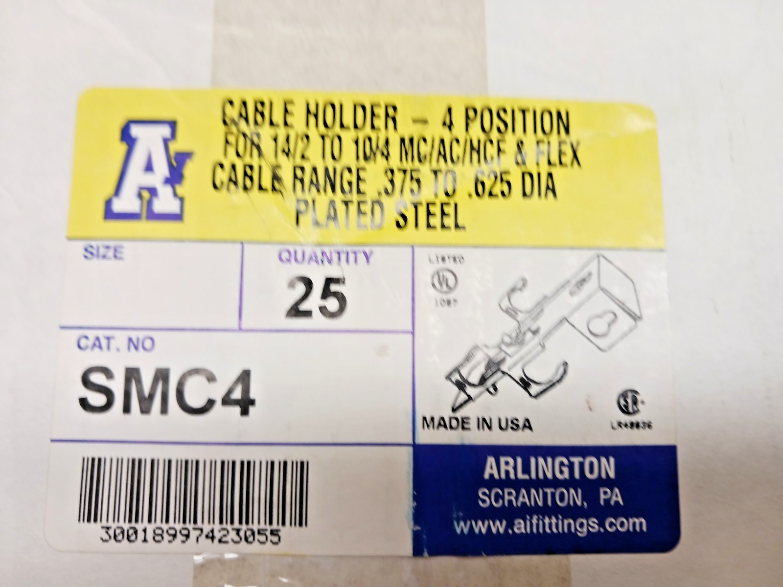 ARLINGTON SMC4 CABLE HOLDER, 4-POSITION, 14/2-10/4 MC/AC/HCF SOLD BY THE CARTON