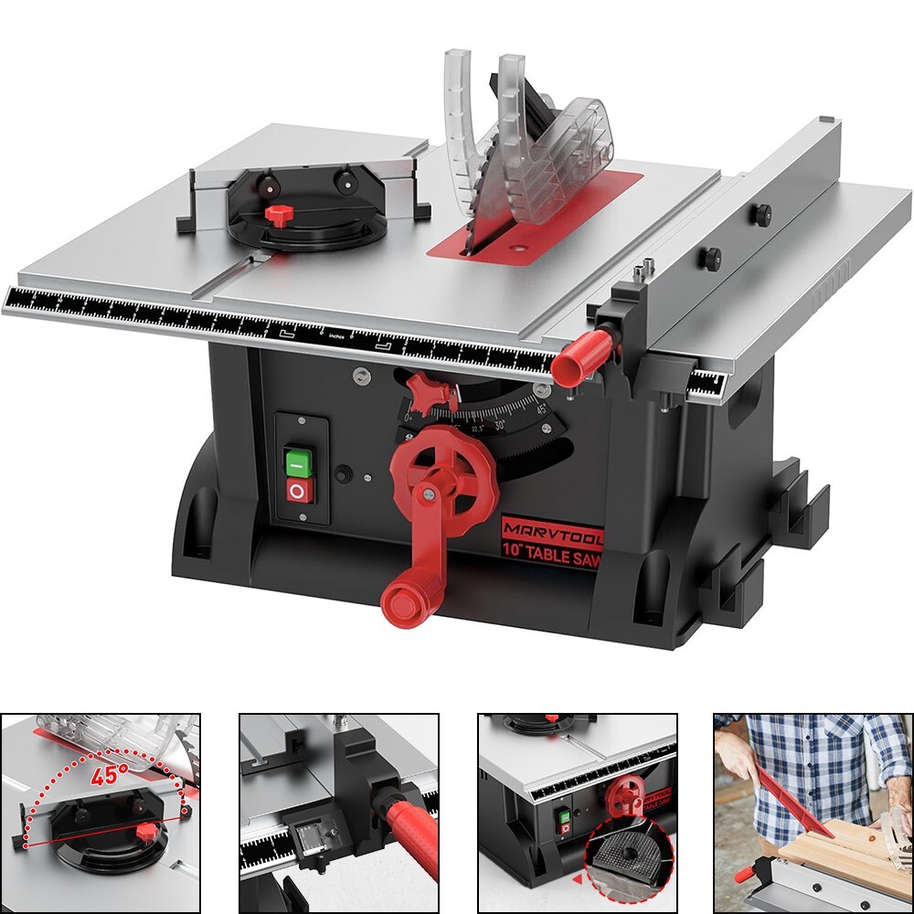 MarvTool 15Amp Portable Table Saw 10 in 4600RPM Compact Tablesaw with 36T Blade
