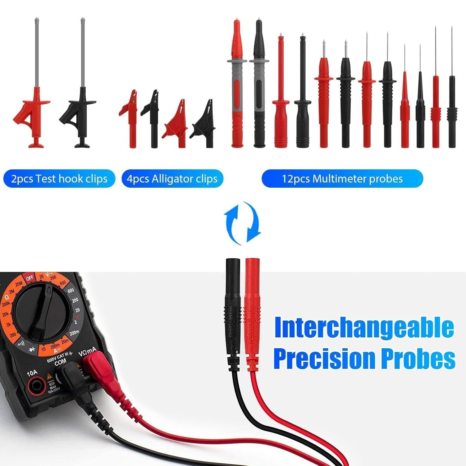25PCS Silicone Multimeter Test Leads Kit with Replaceable Wire Piercing Probes