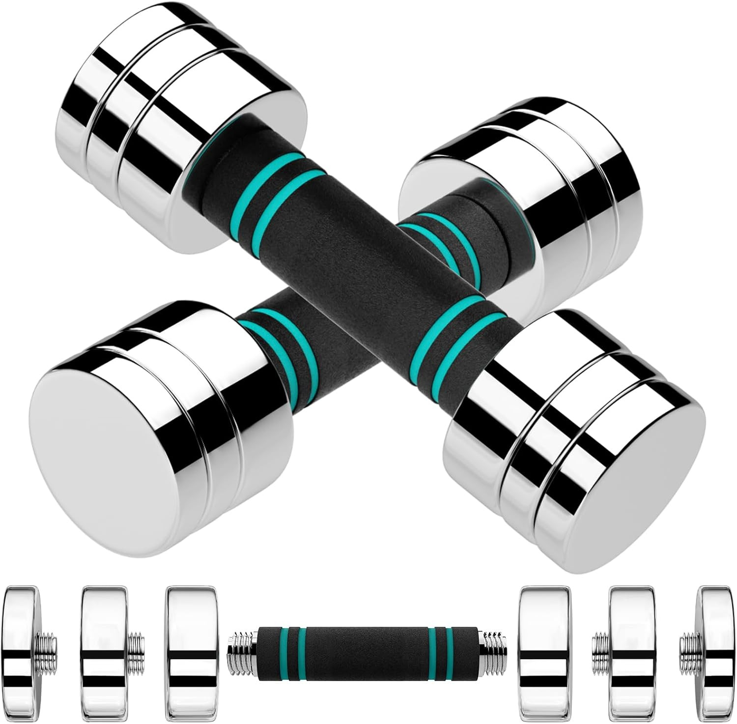 Steel Adjustable Dumbbell Set of 2, 5/10/15Lb Free Weights Dumbbells Set, Non-Sl