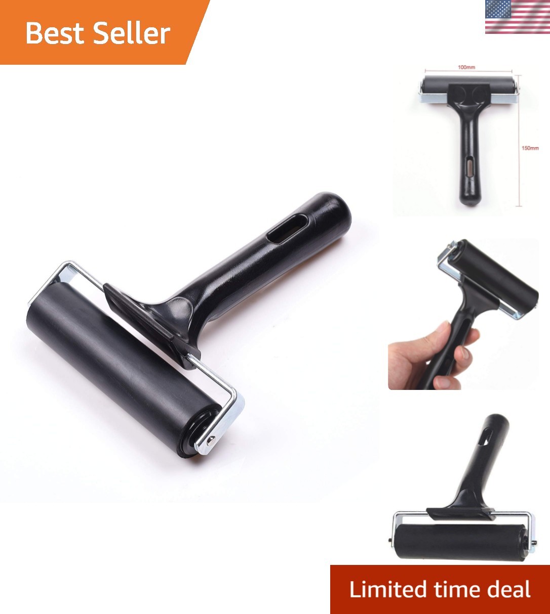 Compact 4-Inch Rubber Printmaking Brayer Roller - Smooth Application Guaranteed