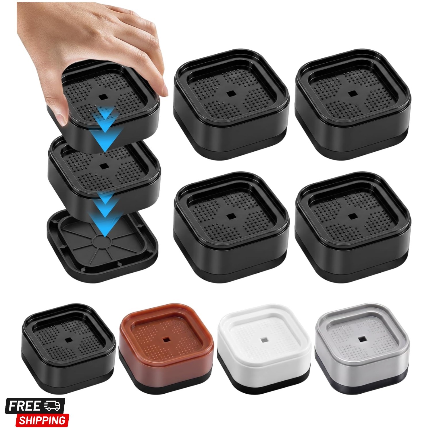 4 Pack Furniture Risers, Ajustable Bed Lifts Rrisers, 1 Inch Stackable Heavy ...