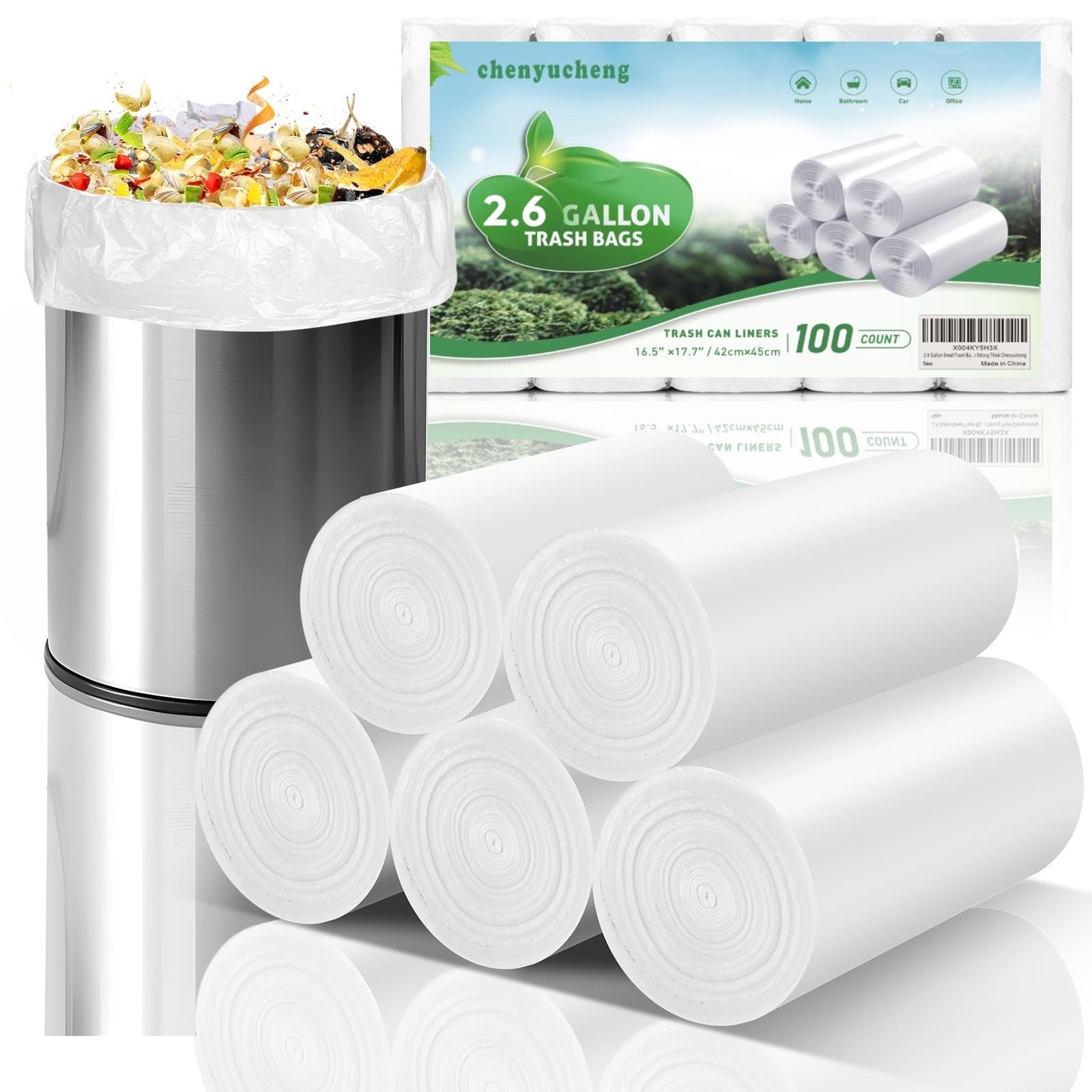 2.6 Gallon Small Trash Bags Bathroom - White Biodegradable Mini Kitchen Garba...