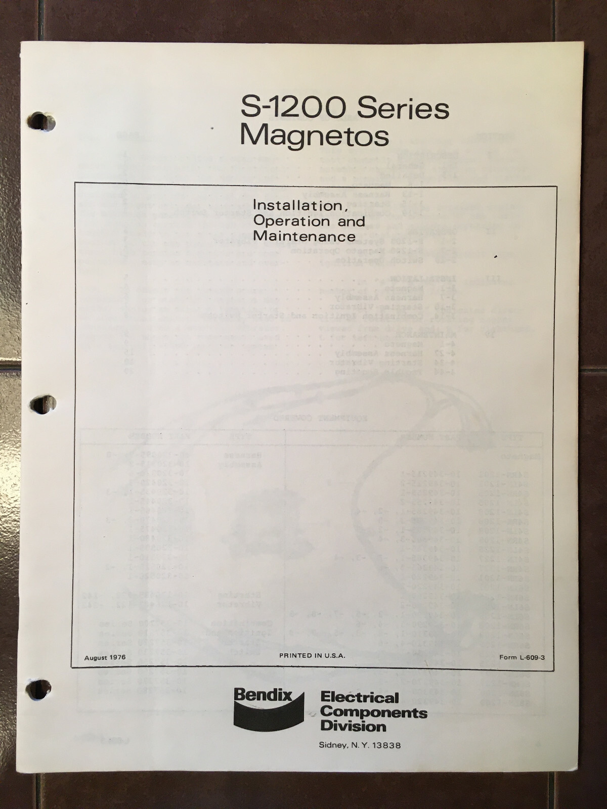 Bendix S-1200 Magnetos Install, Operation and Maintenance Instructions